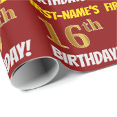 Red, Faux/Imitation Gold, "16th BIRTHDAY" Cadeaupapier (Rol Hoek)