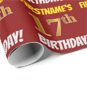 Red, Faux/Imitation Gold, "17th BIRTHDAY" Cadeaupapier (Rol Hoek)