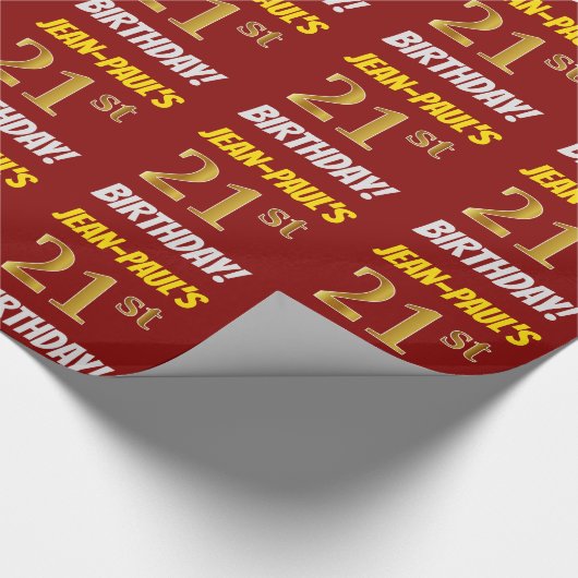 Red, Faux/Imitation Gold, 21st BIRTHDAY Cadeaupapier (Hoek)
