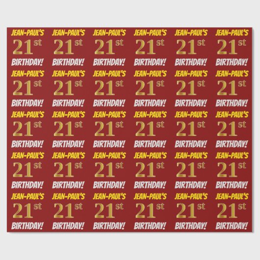 Red, Faux/Imitation Gold, 21st BIRTHDAY Cadeaupapier (Vlak)