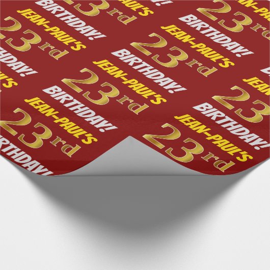 Red, Faux/Imitation Gold, "23rd BIRTHDAY" Cadeaupapier (Hoek)