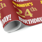 Red, Faux/Imitation Gold, "24th BIRTHDAY" Cadeaupapier (Rol Hoek)