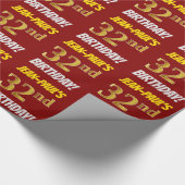 Red, Faux/Imitation Gold, "32nd BIRTHDAY" Cadeaupapier (Hoek)