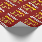 Red, Faux/Imitation Gold, "34th BIRTHDAY" Cadeaupapier (Hoek)