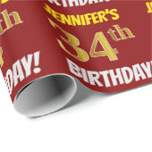 Red, Faux/Imitation Gold, "34th BIRTHDAY" Cadeaupapier (Rol Hoek)