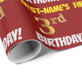 Red, Faux/Imitation Gold, "3rd BIRTHDAY" Cadeaupapier (Rol Hoek)