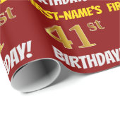 Red, Faux/Imitation Gold, "41st BIRTHDAY" Cadeaupapier (Rol Hoek)