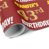 Red, Faux/Imitation Gold, "43rd BIRTHDAY" Cadeaupapier (Rol Hoek)