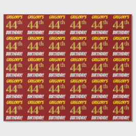 Red, Faux/Imitation Gold, "44th BIRTHDAY" Cadeaupapier