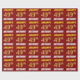 Red, Faux/Imitation Gold, 49th BIRTHDAY Cadeaupapier
