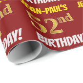 Red, Faux/Imitation Gold, "52nd BIRTHDAY" Cadeaupapier (Rol Hoek)