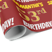 Red, Faux/Imitation Gold, "53rd BIRTHDAY" Cadeaupapier (Rol Hoek)