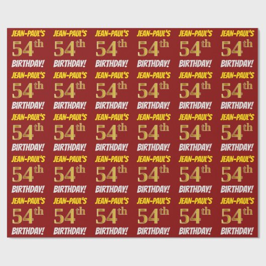 Red, Faux/Imitation Gold, "54th BIRTHDAY" Cadeaupapier (Vlak)