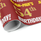 Red, Faux/Imitation Gold, "54th BIRTHDAY" Cadeaupapier (Rol Hoek)