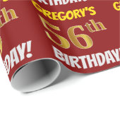 Red, Faux/Imitation Gold, "56th BIRTHDAY" Cadeaupapier (Rol Hoek)
