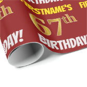 Red, Faux/Imitation Gold, "67th BIRTHDAY" Cadeaupapier (Rol Hoek)