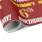 Red, Faux/Imitation Gold, "6th BIRTHDAY" Cadeaupapier (Rol Hoek)
