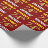 Red, Faux/Imitation Gold, "74th BIRTHDAY" Cadeaupapier (Hoek)