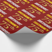 Red, Faux/Imitation Gold, 75th BIRTHDAY Cadeaupapier (Hoek)