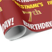 Red, Faux/Imitation Gold, "7th BIRTHDAY" Cadeaupapier (Rol Hoek)