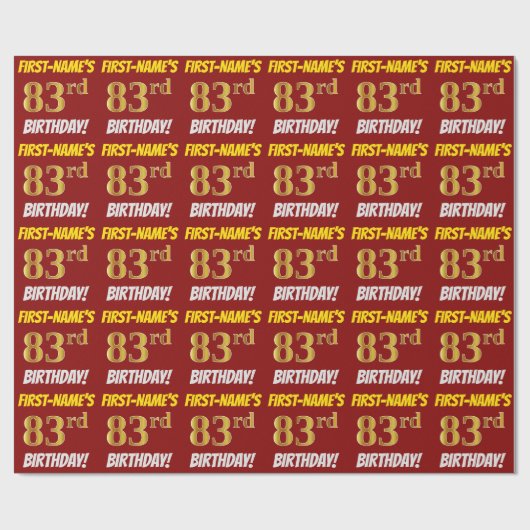 Red, Faux/Imitation Gold, "83rd BIRTHDAY" Cadeaupapier (Vlak)