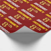Red, Faux/Imitation Gold, "8th BIRTHDAY" Cadeaupapier (Hoek)