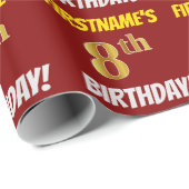 Red, Faux/Imitation Gold, "8th BIRTHDAY" Cadeaupapier (Rol Hoek)