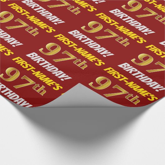 Red, Faux/Imitation Gold, 97th BIRTHDAY Cadeaupapier (Hoek)
