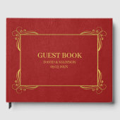 Red Faux Leather Gold Lijst Gastenboek (Voorkant)