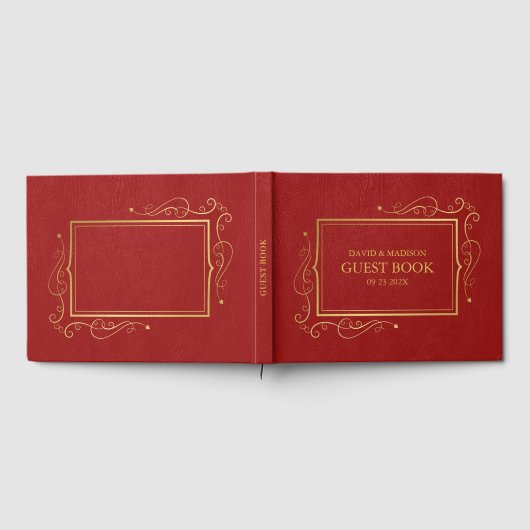 Red Faux Leather Gold Lijst Gastenboek (Volledig)