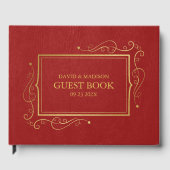 Red Faux Leather Gold Lijst Gastenboek (Voorkant)