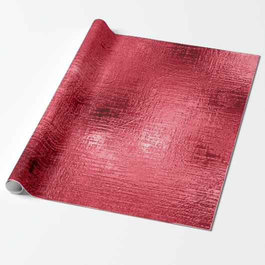 Red Faux Metallic Kerstmis Holiday Cadeaupapier (Uitgerold)