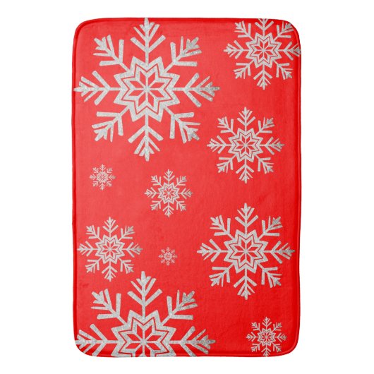 Red Faux Silver Glitter Snowflake Bath Mat (Voorkant Verticaal)