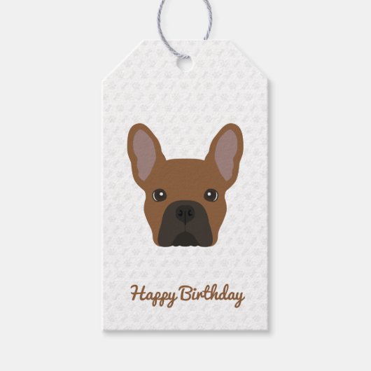 Red Fawn French Bulldog Birthday Cadeaulabel (Voorkant)