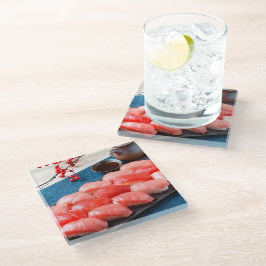 Red Feast - A luxurious plate filled with tuna Glazen Onderzetter (Schuin)