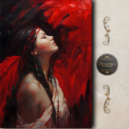 Red Feather Native American Woman Decoupage Tissuepapier