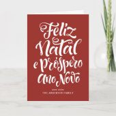 Red Feliz Natal e Próspero Ano Novo Script Feestdagen Kaart (Voorkant)