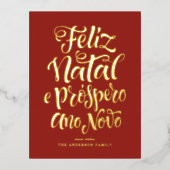 Red Feliz Natal e Próspero Ano Novo Script Folie Feestdagen Briefkaart (Voorkant)
