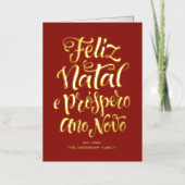 Red Feliz Natal e Próspero Ano Novo Script Folie Feestdagenkaart (Voorkant)