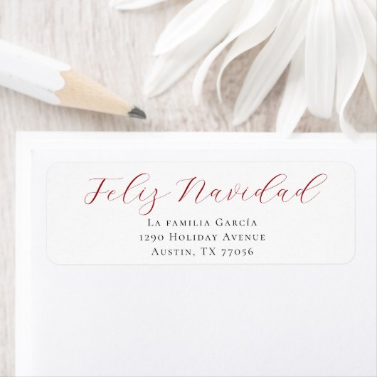 Red Feliz Navidad Mail Return Address Label (Insitu)