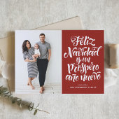 Red Feliz Navidad Script Kerstfoto Feestdagen Kaart