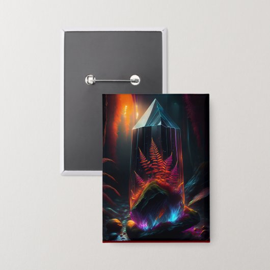 Red Ferns Growing In Glass Prism Along Creek Button (Voorkant / Achterkant)