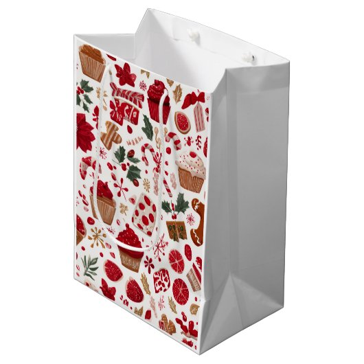 Red Festive Christmas Pattern | Gift Bag Medium Cadeauzakje (Voorkant Gekanteld)