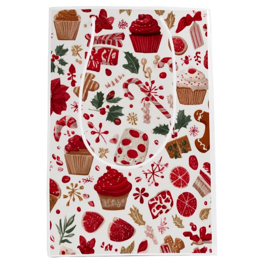 Red Festive Christmas Pattern | Gift Bag Medium Cadeauzakje (Voorkant)