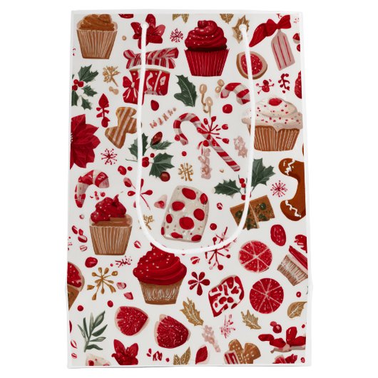 Red Festive Christmas Pattern | Gift Bag Medium Cadeauzakje (Achterkant)