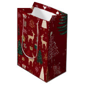 Red Festive Christmas Whimsical Pattern Gift Bag  Medium Cadeauzakje (Voorkant Gekanteld)