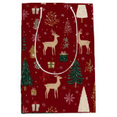 Red Festive Christmas Whimsical Pattern Gift Bag  Medium Cadeauzakje (Voorkant)