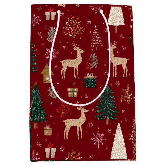 Red Festive Christmas Whimsical Pattern Gift Bag  Medium Cadeauzakje (Voorkant)