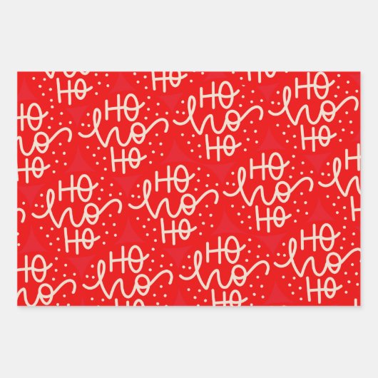 Red Festive Ho Ho Ho Kerstfeestdag Inpakpapier Vel (Voorkant 3)
