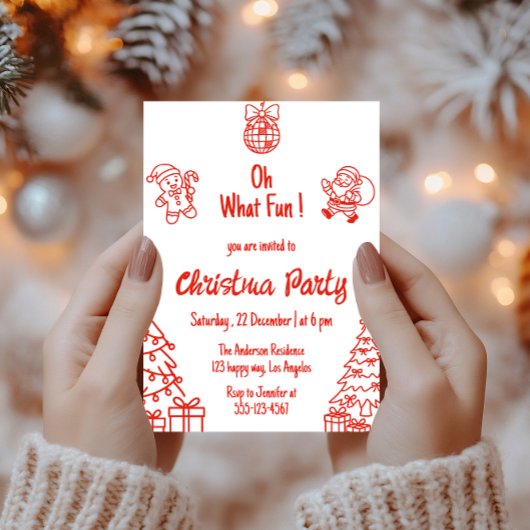 Red Festive Holiday | Oh What Fun Christmas Party  Kaart